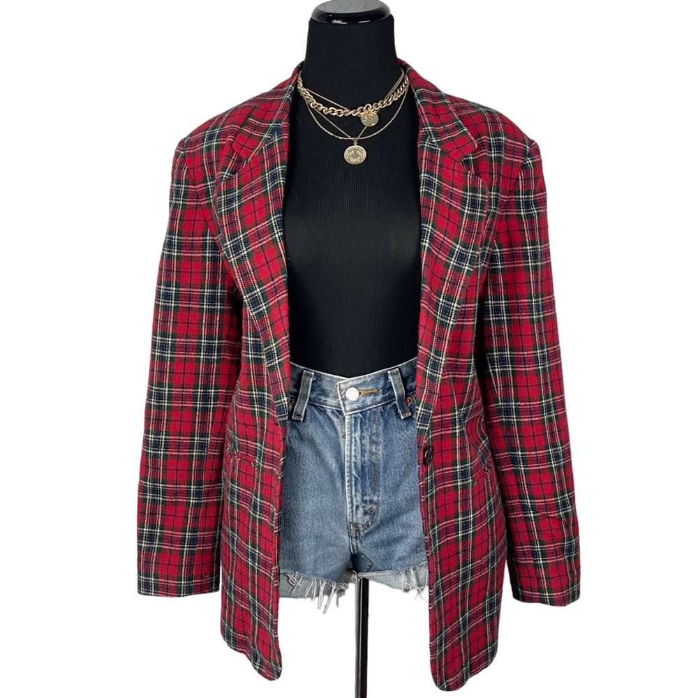 Sold🥀 Vintage Tartan Plaid Oversized Christmas Holiday Blazer Size 14
